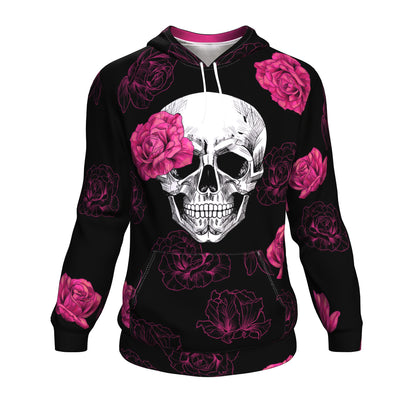 Pink Flower Skull All Over Print Unisex Hoodie