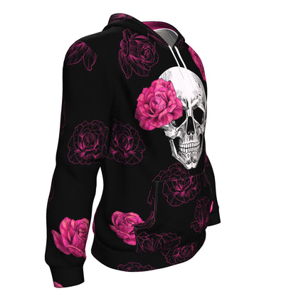 Pink Flower Skull All Over Print Unisex Hoodie