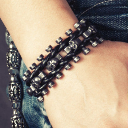 Skull Stainless Steel Leather Bracelet