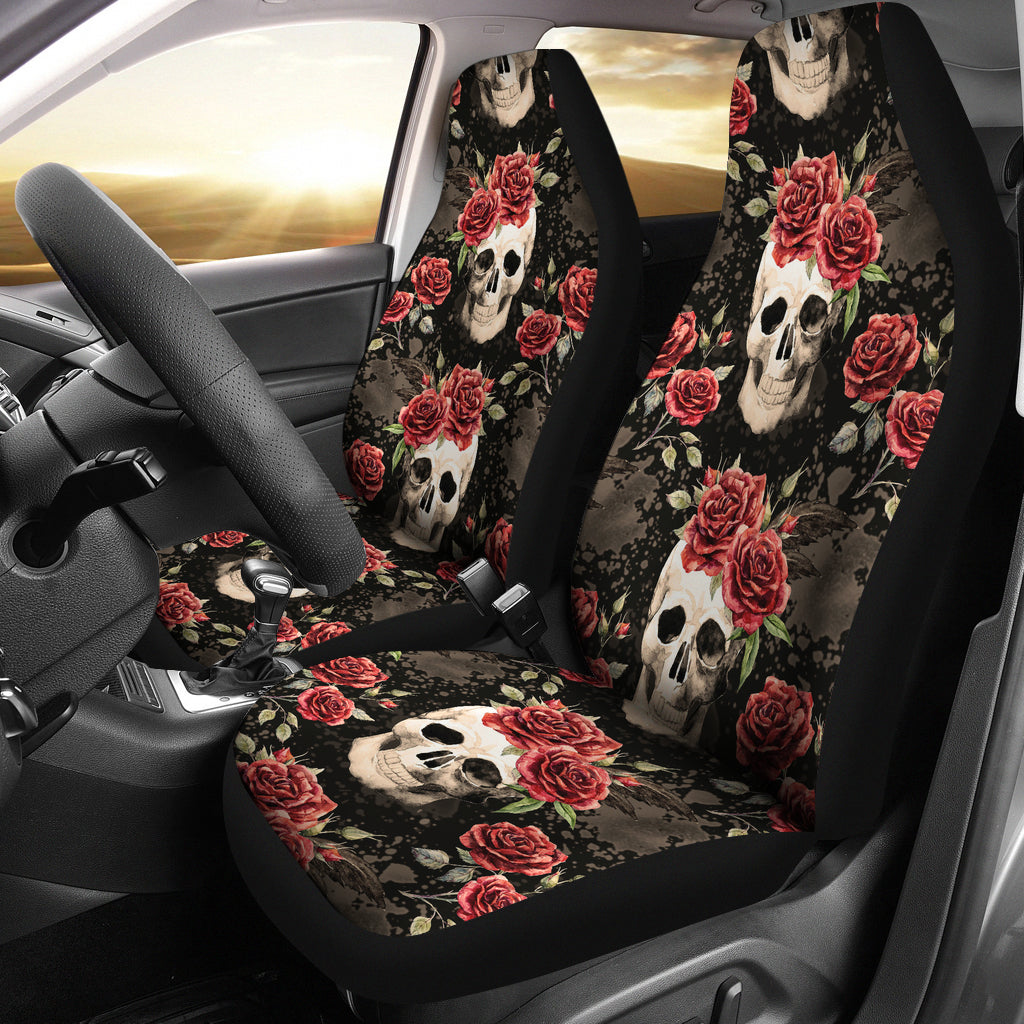 Vintage Flower Skull Car Seat Covers