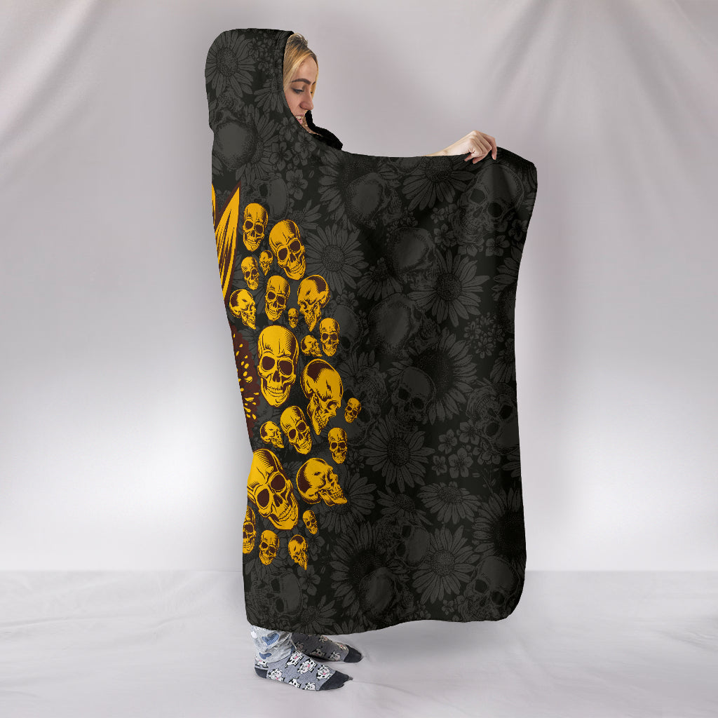 Sunflower Sunshine Skulls Hooded Blanket