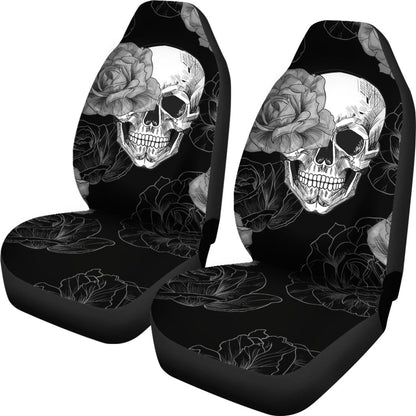 Grey Flower Skull Car Seat Covers