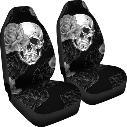 Grey Flower Skull Car Seat Covers