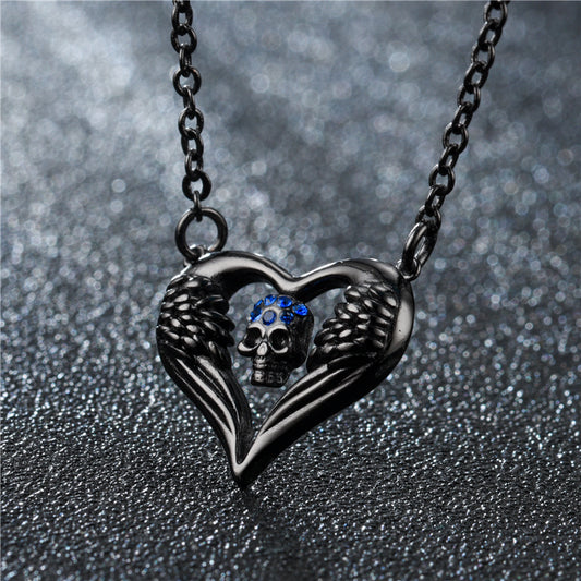 The Tender Angel Wings Heart Skull Necklace