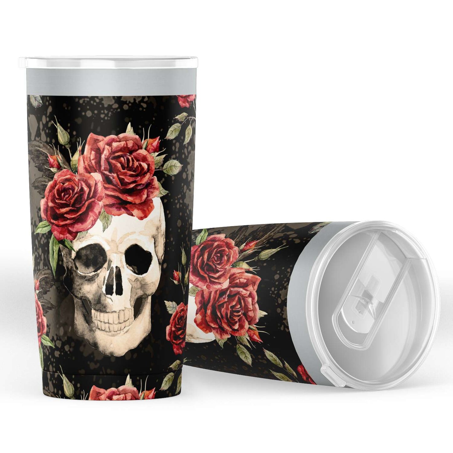 Vintage Flower Skulls Steel Tumbler